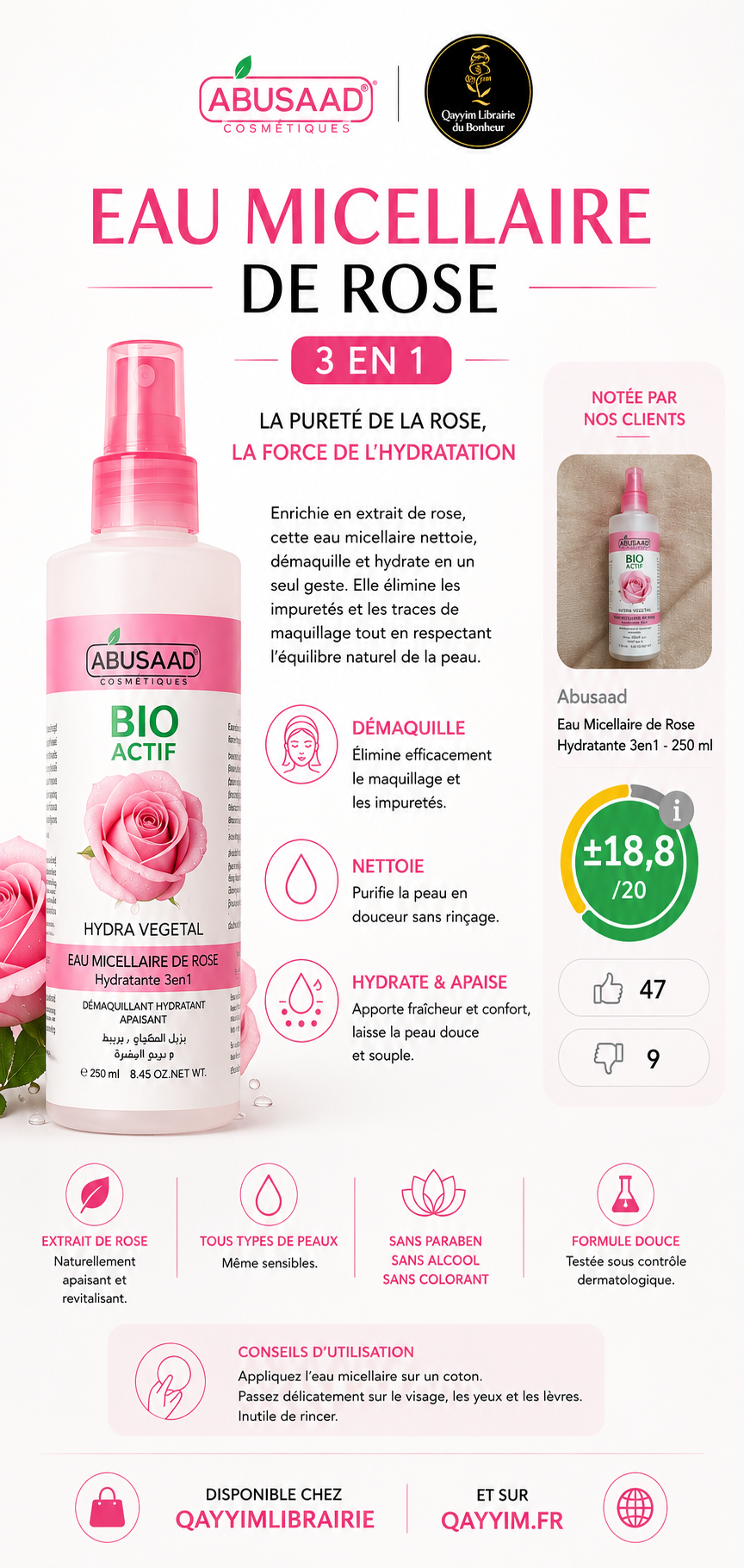 eau micellaire de rose Abusaad 250ml