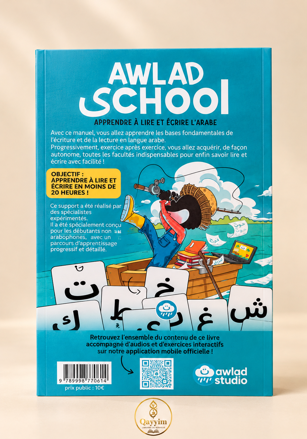 dos du livret awlad school, apprendre à lire et écrire l'arabe